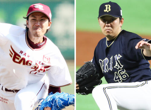 左から楽天岸孝之、オリックス成瀬善久