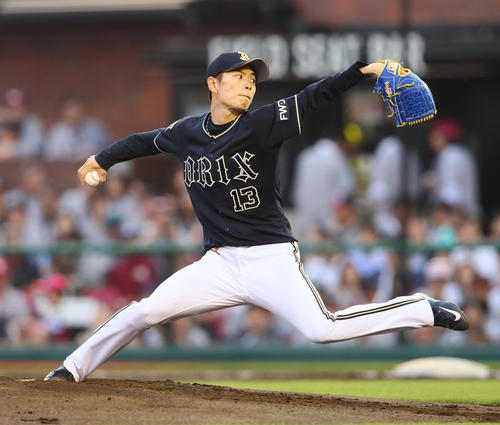 楽天対オリックス　力投するオリックス先発の山岡（撮影・足立雅史）