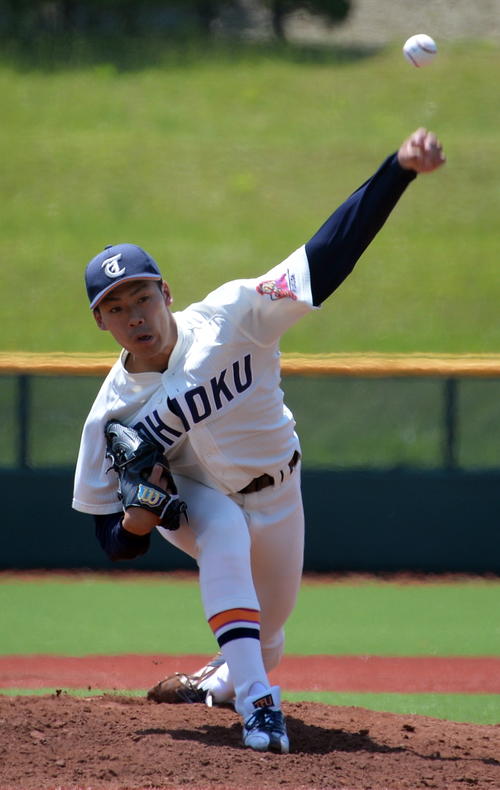 東北福祉大対東北学院大　7回5安打無失点で5勝目を挙げた東北福祉大・山野