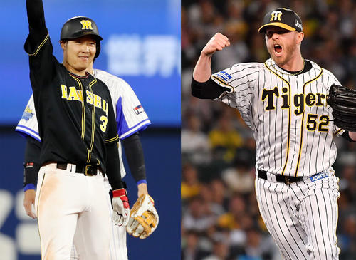 大山悠輔（左）とピアース・ジョンソン