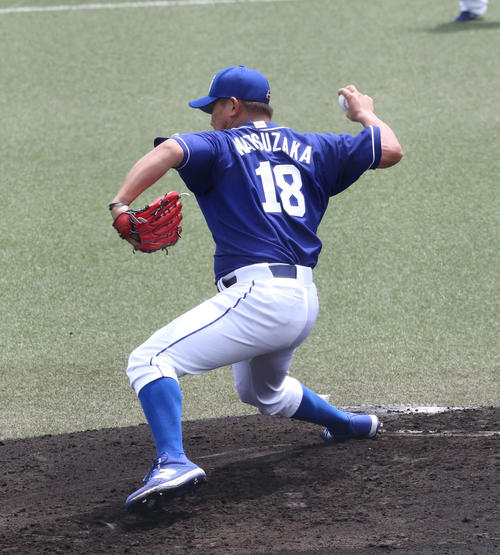 ウエスタン・リーグ　ソフトバンク対中日　先発した松坂大輔は2回を投げ無安打と好投（撮影・梅根麻紀）