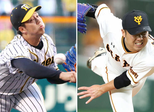 阪神青柳晃洋（左）と巨人今村信貴