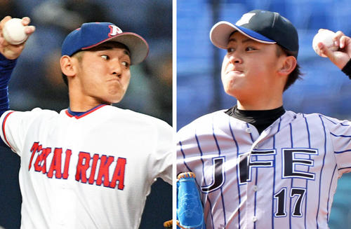 JFE西日本・河野竜生投手（右）と東海理化・立野和明投手