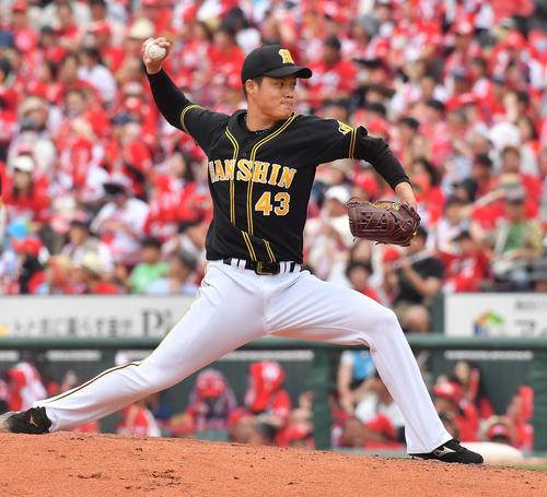 広島対阪神　2番手で登板しピンチをしのぐ守屋（撮影・上田博志）