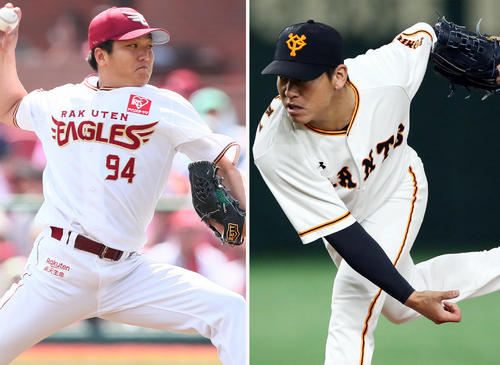 楽天石橋良太（左）と巨人桜井俊貴