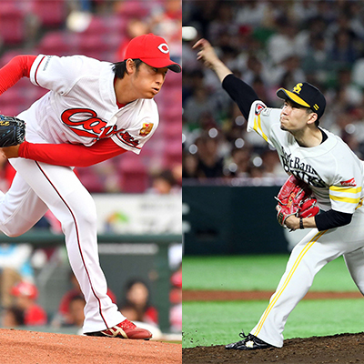 広島床田（左）とソフトバンク千賀