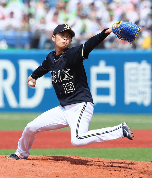 ヤクルト対オリックス　力投するオリックス先発の山岡（撮影・足立雅史）
