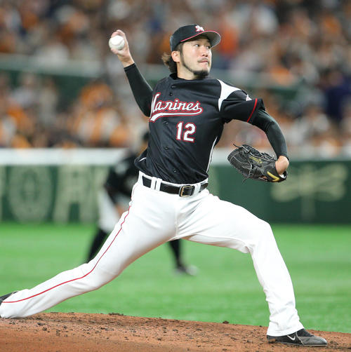 巨人対ロッテ　先発で登板し力投するロッテ石川（撮影・中島郁夫）