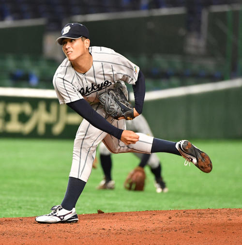 八戸学院大対佛教大　先発した佛教大の中山（撮影・柴田隆二）