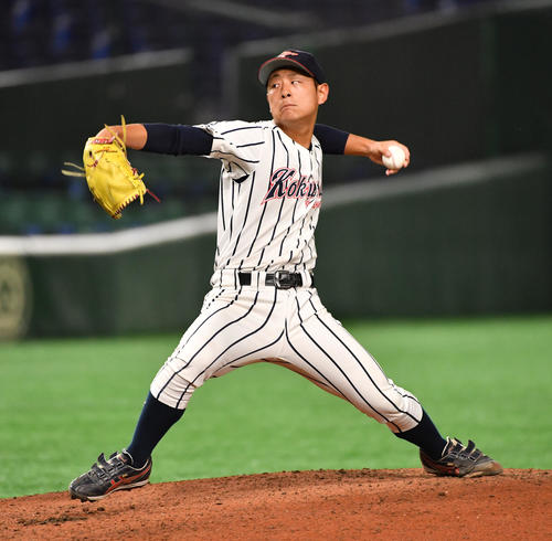 愛知工大対東日本国際大　先発した東日本国際大の佐々木（撮影・柴田隆二）