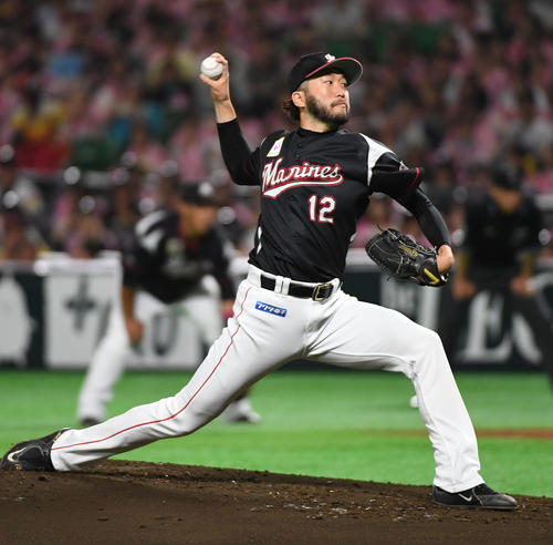 12日、ソフトバンク戦に登板したロッテ石川