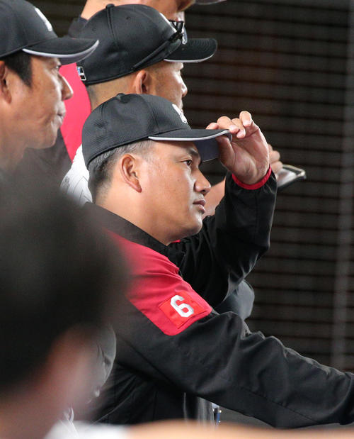 ロッテ対中日　戦況を見守るロッテ井口監督（撮影・中島郁夫）