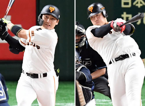 丸佳浩（左）と岡本和真