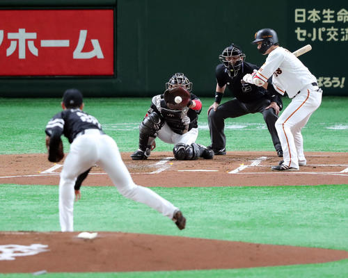 巨人対ソフトバンク　1回裏巨人1死、見逃しの三振に倒れる坂本勇。投手高橋礼（撮影・垰建太）