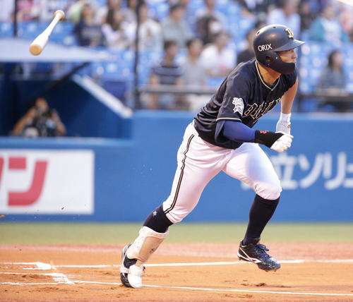 ヤクルト対オリックス　1回表オリックス2死一、二塁、2点適時三塁打を放つ後藤（撮影・中島郁夫）