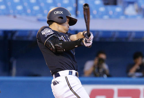 ヤクルト対オリックス　1回表オリックス無死、先頭打者本塁打を放つ福田（撮影・中島郁夫）