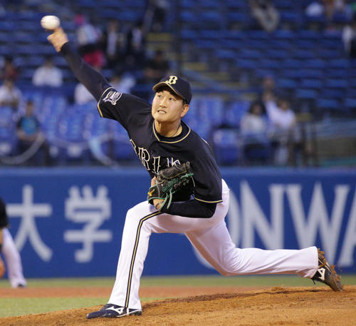 ヤクルト対オリックス　先発で登板し力投するオリックス竹安（撮影・中島郁夫）