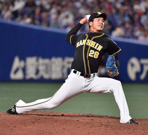 阪神4番手の小野泰己（撮影・上田博志）