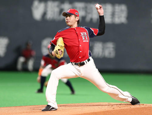 日本ハム対西武　先発した日本ハムの加藤（撮影・黒川智章）