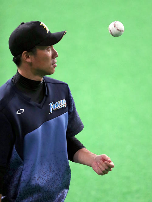 日本ハム対西武　キャッチボールを終え移動する日本ハム吉川（撮影・佐藤翔太）