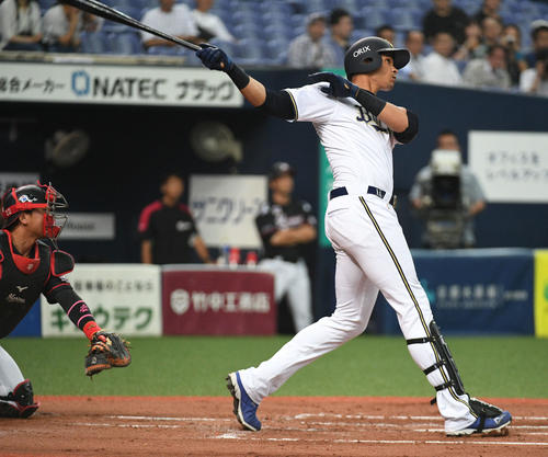 オリックス対ロッテ　2回裏オリックス2死　モヤはソロ本塁打を放つ（撮影・渦原淳）