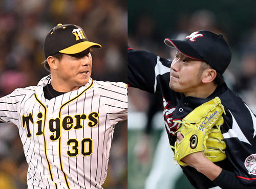 阪神石崎（左）とロッテ高野