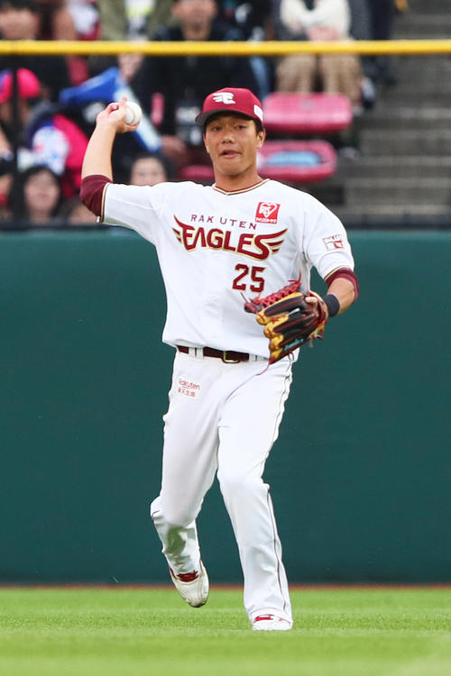 楽天対日本ハム　1回、右翼の守備をこなす楽天田中（撮影・足立雅史）