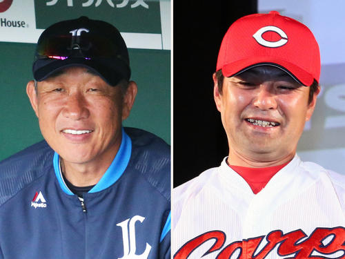 西武辻監督（左）と広島緒方監督