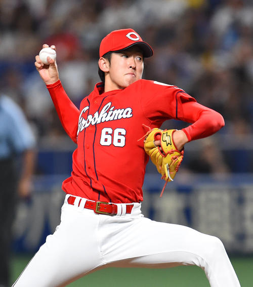 中日対広島　6回裏、広島2番手で登板する遠藤淳志（撮影・森本幸一）＝2019年7月8日、ナゴヤドーム