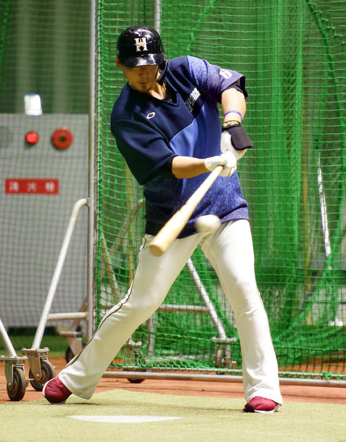ソフトバンク戦に向け打撃練習する中田翔（撮影・今浪浩三）