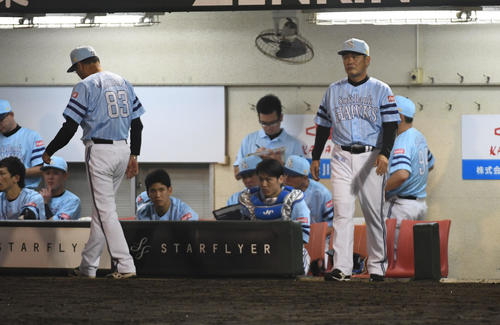 選手交代を告げる工藤公康監督（撮影・今浪浩三）