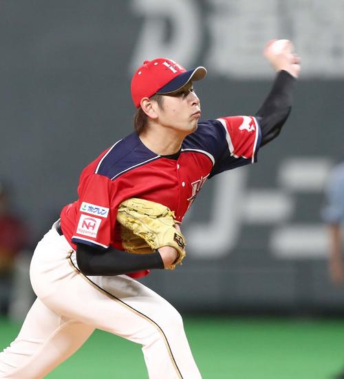 日本ハム対ロッテ　日本ハム先発の加藤（撮影・黒川智章）