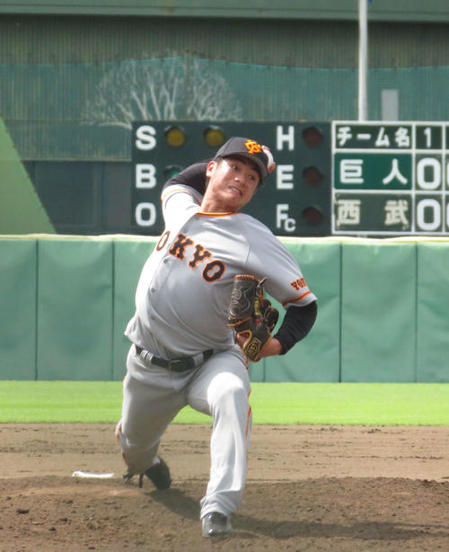 イースタン・リーグ西武戦で移籍後初登板した巨人古川（撮影・久保賢吾）