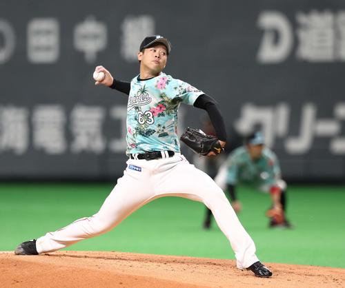 日本ハム対ロッテ　ロッテ先発の種市（撮影・黒川智章）