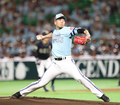 ソフトバンク対オリックス　ソフトバンク先発の千賀（撮影・梅根麻紀）