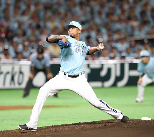 ソフトバンク先発のミランダ（撮影・梅根麻紀）