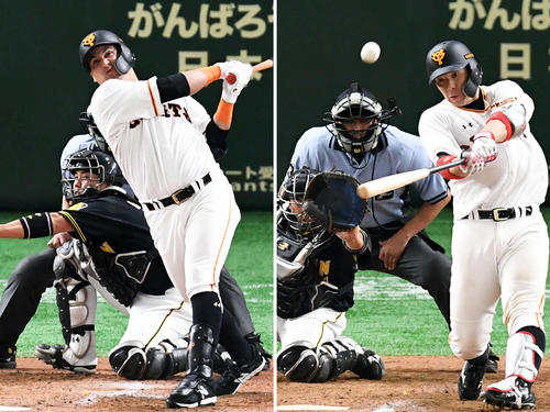 満塁弾を1回に放ったゲレーロ（左）と6回に放った炭谷