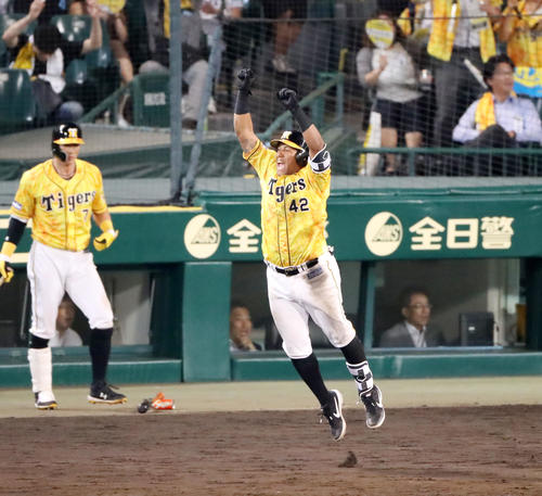 阪神対中日　9回裏阪神無死一塁、ソラーテは左越え2点本塁打を放ちサヨナラ勝ちを決める（撮影・加藤哉）