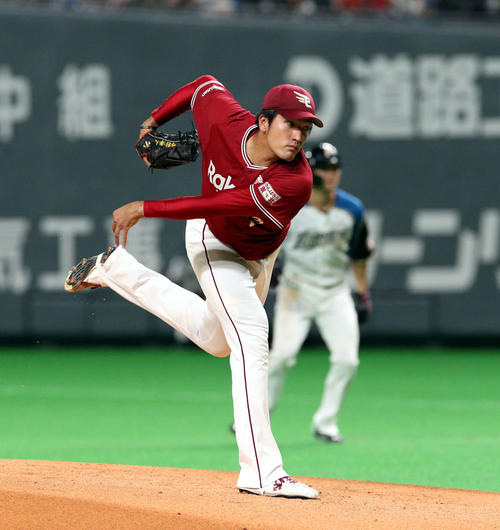 日本ハム対楽天　楽天先発の弓削（撮影・佐藤翔太）