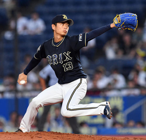 ロッテ対オリックス　オリックス先発で力投する山岡（撮影・滝沢徹郎）