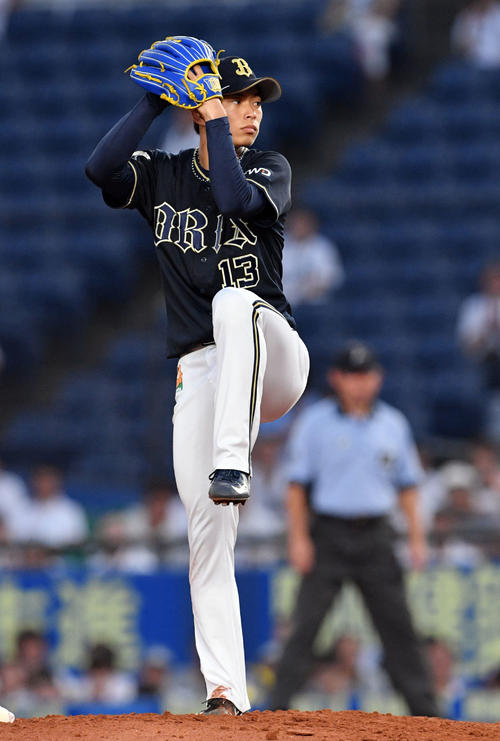 ロッテ対オリックス　オリックス先発で力投する山岡（撮影・滝沢徹郎）