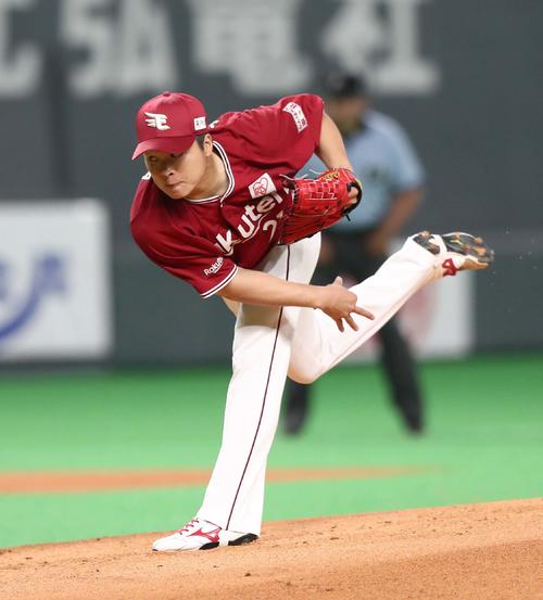 日本ハム対楽天　楽天先発の釜田（撮影・黒川智章）