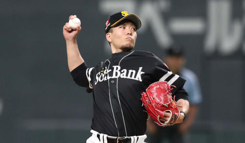 日本ハム対ソフトバンク　ソフトバンク先発の千賀（撮影・黒川智章）
