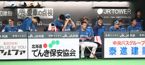 日本ハム対オリックス　ベンチで渋い表情の日本ハムナイン（撮影・黒川智章）
