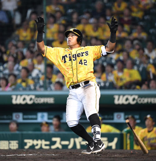 阪神対中日　9回裏阪神無死一塁、ソラーテは左越えサヨナラ2点本塁打を放つ（2019年7月30日）