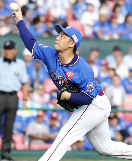 楽天先発の美馬学（撮影・浅見桂子）
