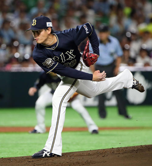 ソフトバンク打線を相手に力投する張（撮影・栗木一考）