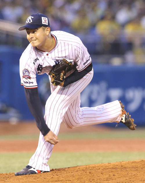 ヤクルト対阪神　力投するヤクルト先発の田川（撮影・河野匠）