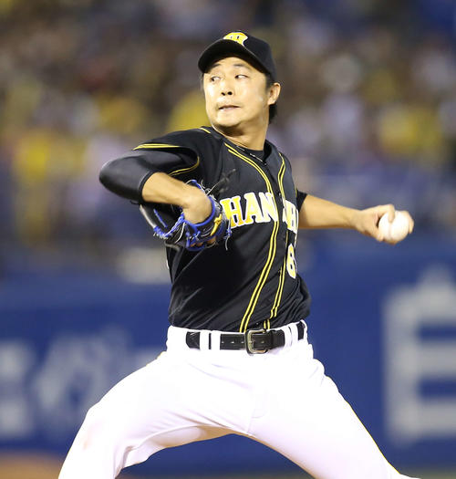 ヤクルト対阪神　5回途中に阪神2番手で登板した島本（撮影・河野匠）