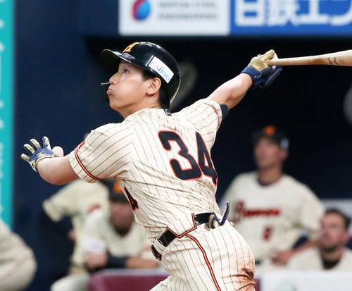 阪急時代の復刻ユニホームを着用したオリックス吉田正尚（2019年5月28日撮影）